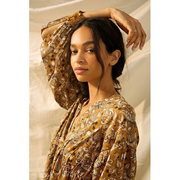 NEW Anthropologie Let Me Be Jemma Puff-Sleeve V-Neck Henley Tunic Dress 0 Petite - Picture 4 of 8